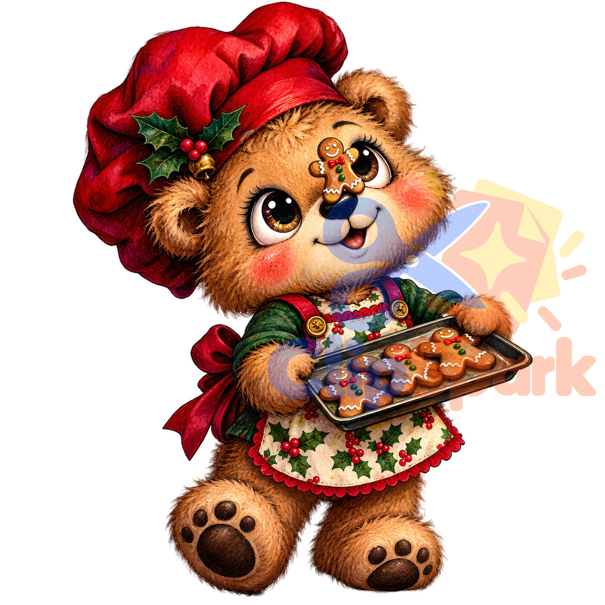 Christmas Teddy Bear Clipart PNG, 25 Cute Watercolor Bear Graphics, Santa Hat Pajama Bears with Gifts for Cards & Sublimation