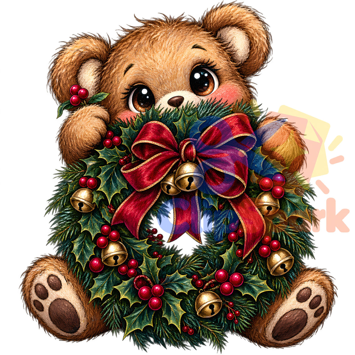 Christmas Teddy Bear Clipart PNG, 25 Cute Watercolor Bear Graphics, Santa Hat Pajama Bears with Gifts for Cards & Sublimation