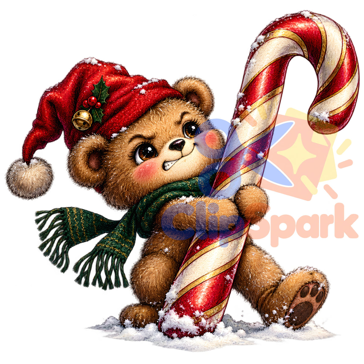 Christmas Teddy Bear Clipart PNG, 25 Cute Watercolor Bear Graphics, Santa Hat Pajama Bears with Gifts for Cards & Sublimation