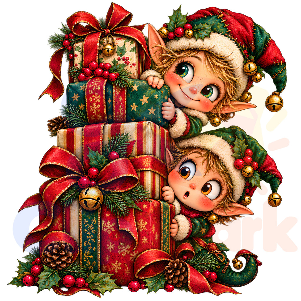 Christmas Elf Clipart Bundle, 24 Cute Holiday PNGs for Cards, Crafts & Scrapbooking