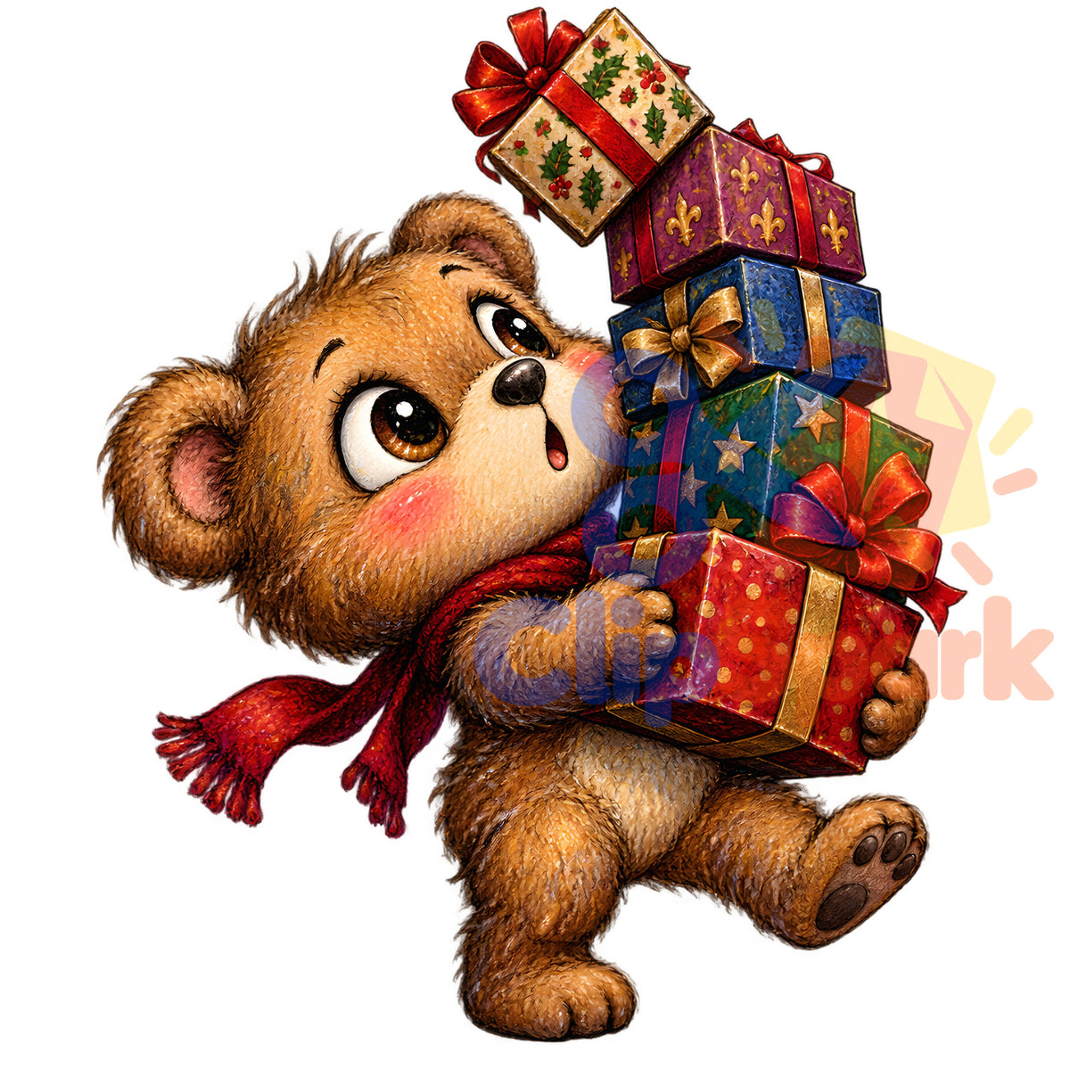 Christmas Teddy Bear Clipart PNG, 25 Cute Watercolor Bear Graphics, Santa Hat Pajama Bears with Gifts for Cards & Sublimation