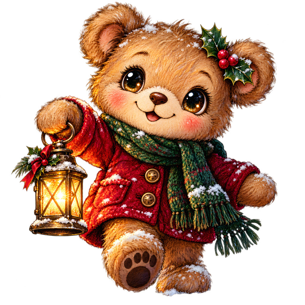Christmas Teddy Bear Clipart PNG, 25 Cute Watercolor Bear Graphics, Santa Hat Pajama Bears with Gifts for Cards & Sublimation