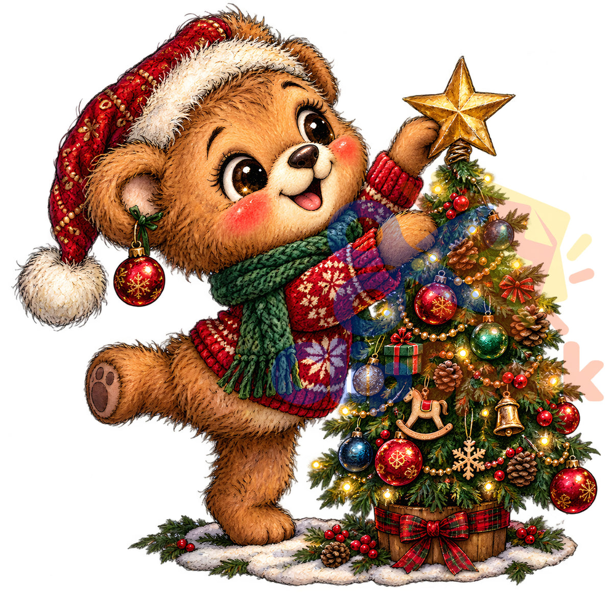 Christmas Teddy Bear Clipart PNG, 25 Cute Watercolor Bear Graphics, Santa Hat Pajama Bears with Gifts for Cards & Sublimation
