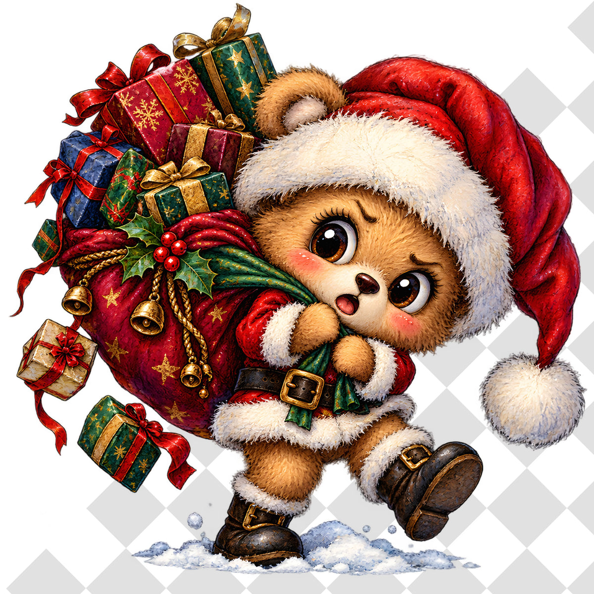 Christmas Teddy Bear Clipart PNG, 25 Cute Watercolor Bear Graphics, Santa Hat Pajama Bears with Gifts for Cards & Sublimation