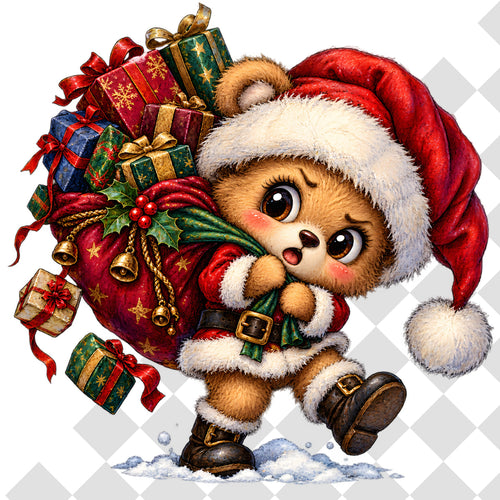 Christmas Teddy Bear Clipart PNG, 25 Cute Watercolor Bear Graphics, Santa Hat Pajama Bears with Gifts for Cards & Sublimation
