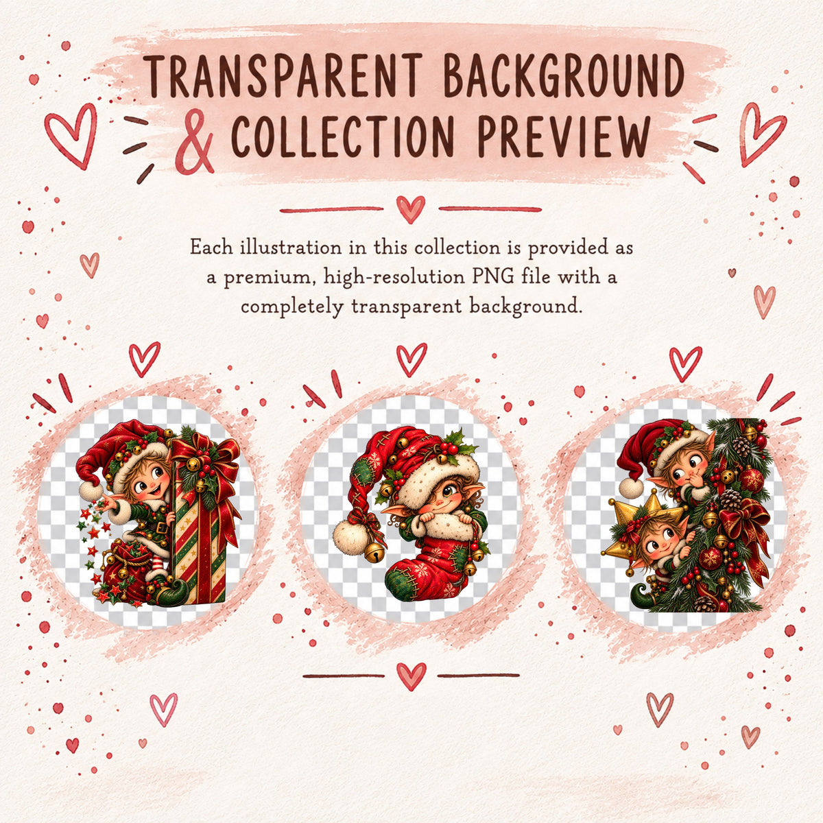 Christmas Elf Clipart Bundle, 24 Cute Holiday PNGs for Cards, Crafts & Scrapbooking