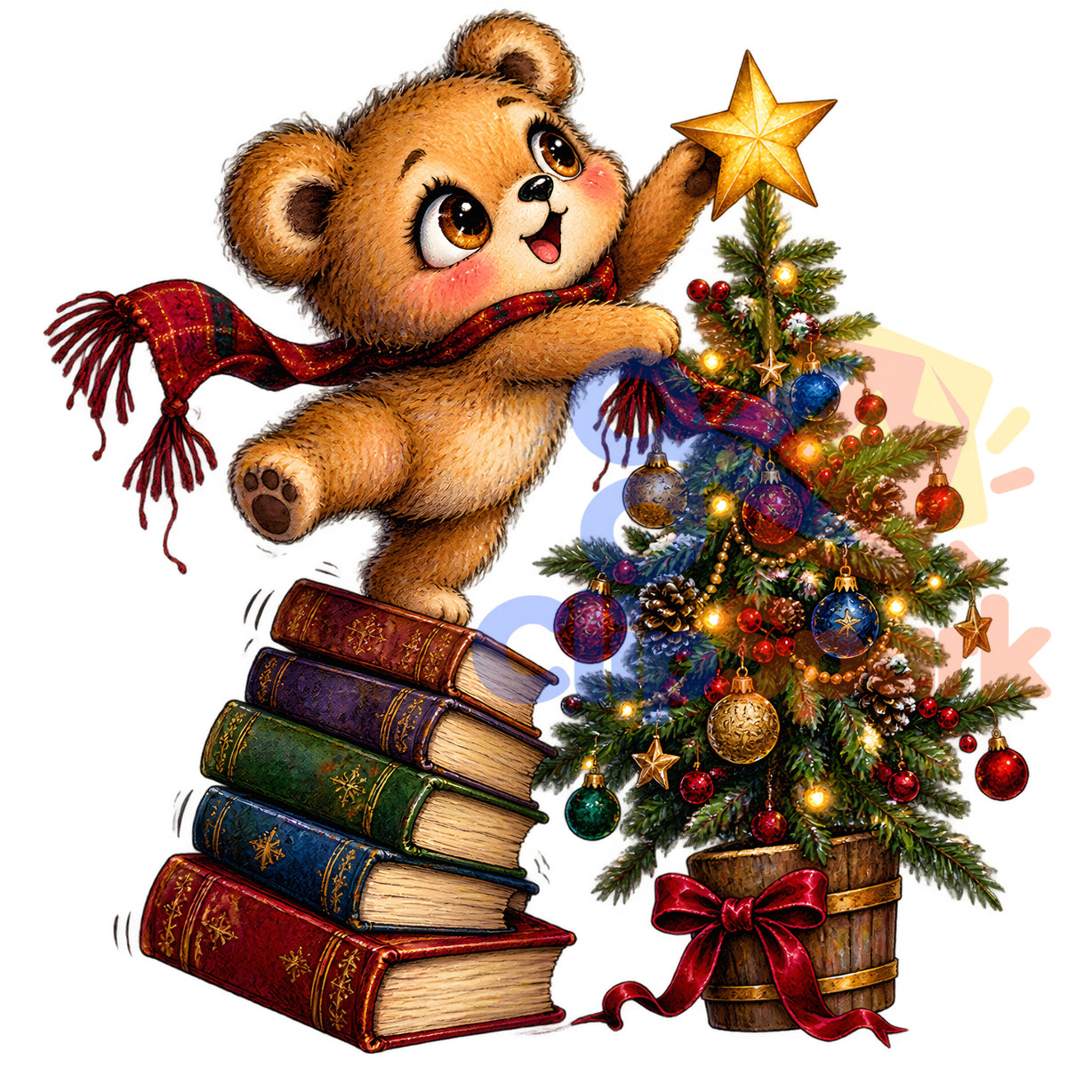 Christmas Teddy Bear Clipart PNG, 25 Cute Watercolor Bear Graphics, Santa Hat Pajama Bears with Gifts for Cards & Sublimation