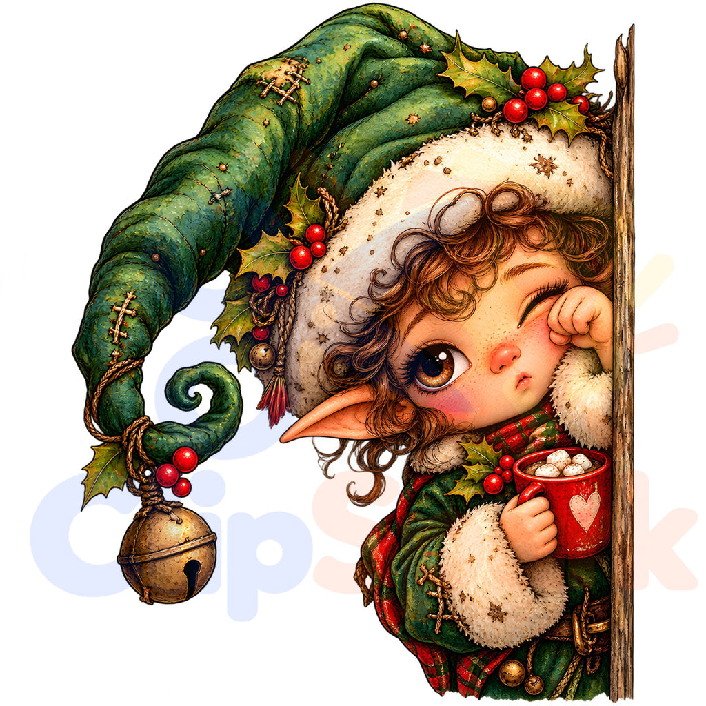 Christmas Elf Clipart Bundle, 24 Cute Holiday PNGs for Cards, Crafts & Scrapbooking