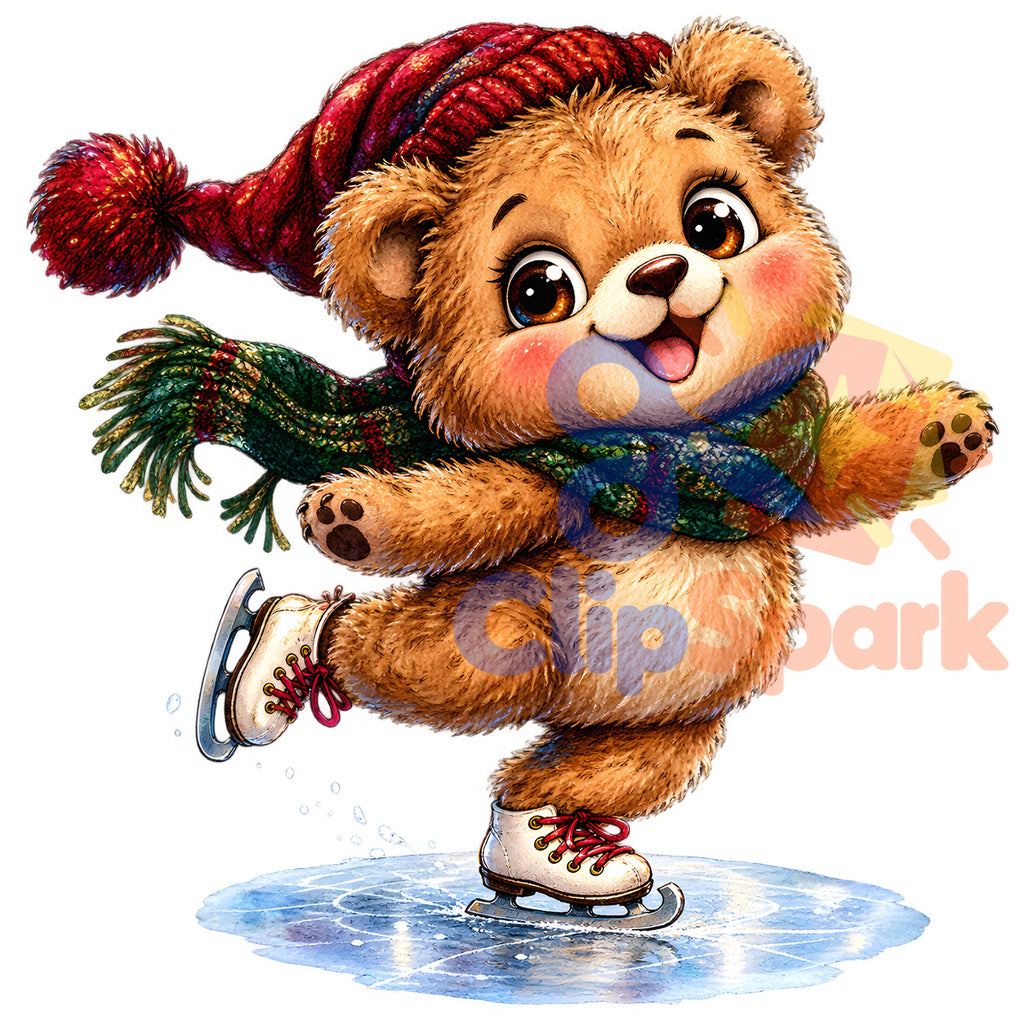 Christmas Teddy Bear Clipart PNG, 25 Cute Watercolor Bear Graphics, Santa Hat Pajama Bears with Gifts for Cards & Sublimation