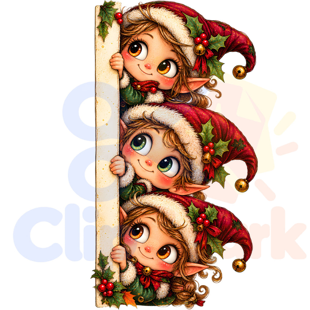 Christmas Elf Clipart Bundle, 24 Cute Holiday PNGs for Cards, Crafts & Scrapbooking