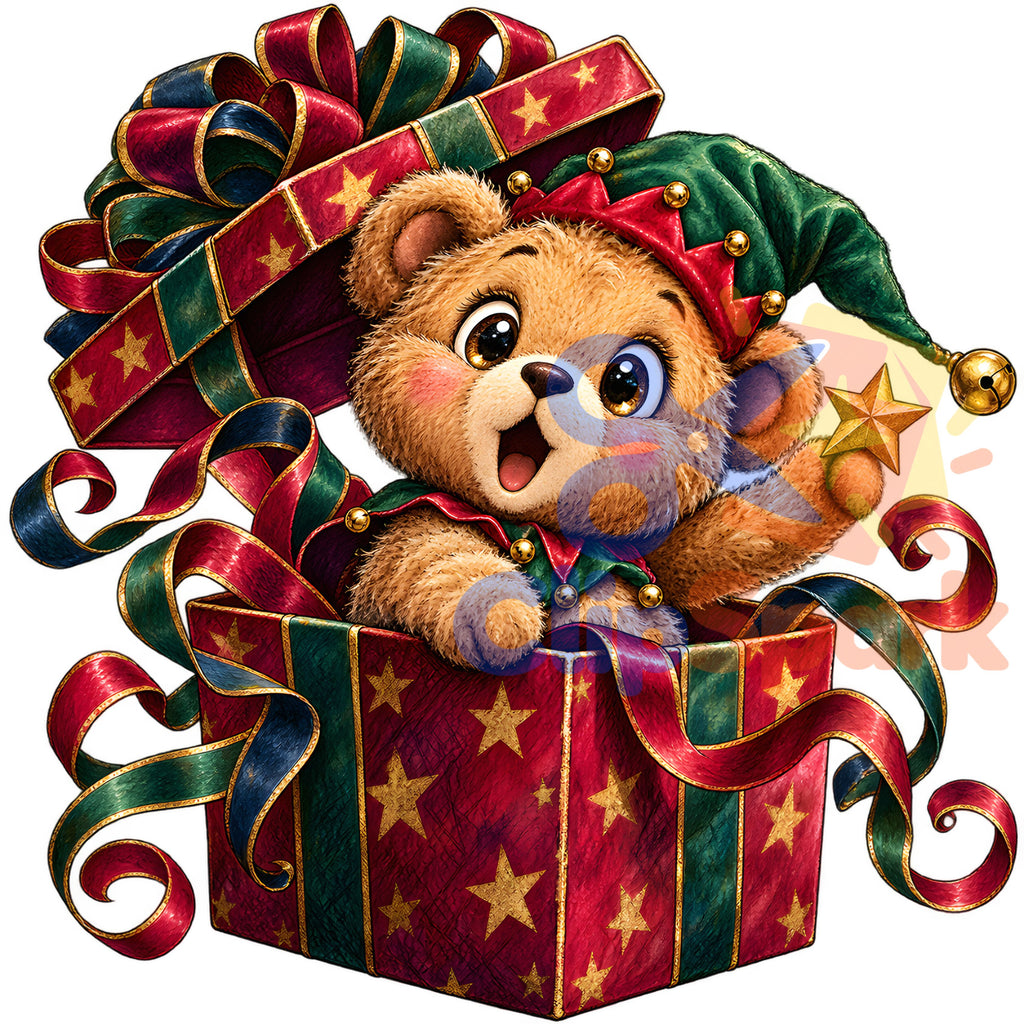 Christmas Teddy Bear Clipart PNG, 25 Cute Watercolor Bear Graphics, Santa Hat Pajama Bears with Gifts for Cards & Sublimation