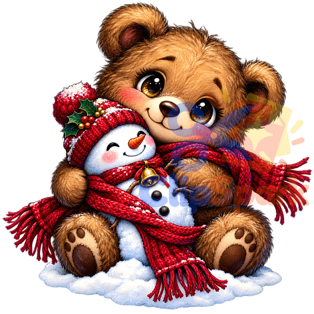 Christmas Teddy Bear Clipart PNG, 25 Cute Watercolor Bear Graphics, Santa Hat Pajama Bears with Gifts for Cards & Sublimation