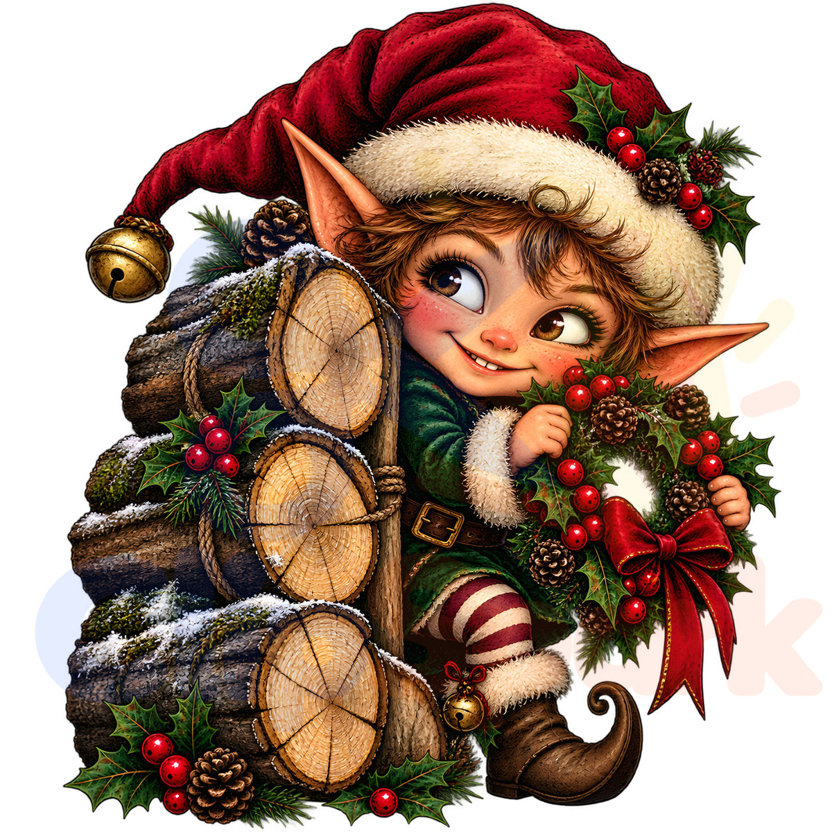 Christmas Elf Clipart Bundle, 24 Cute Holiday PNGs for Cards, Crafts & Scrapbooking