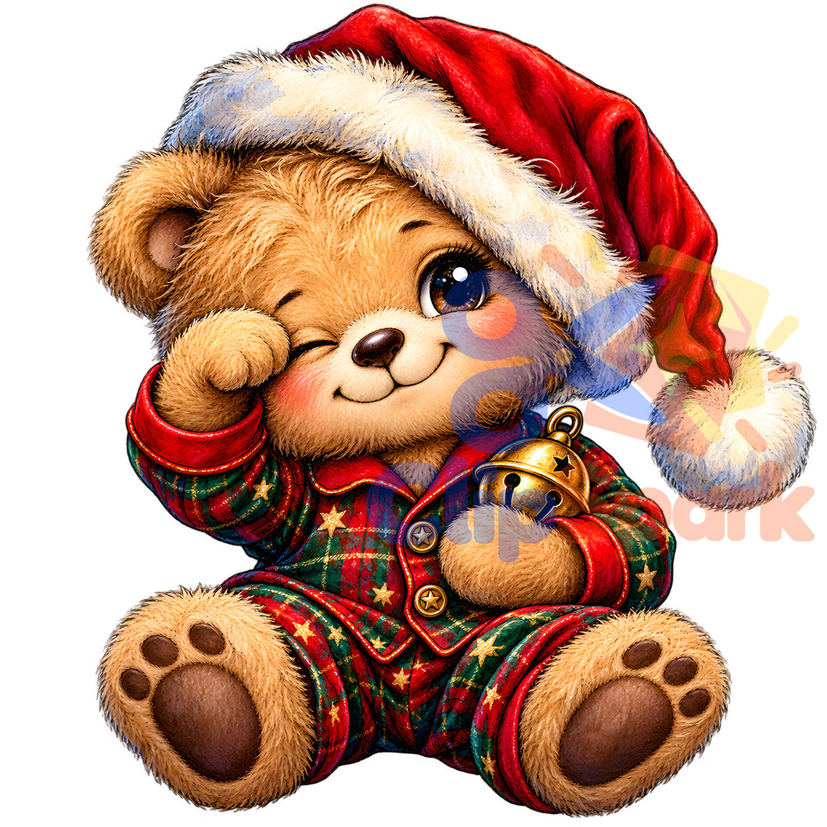 Christmas Teddy Bear Clipart PNG, 25 Cute Watercolor Bear Graphics, Santa Hat Pajama Bears with Gifts for Cards & Sublimation