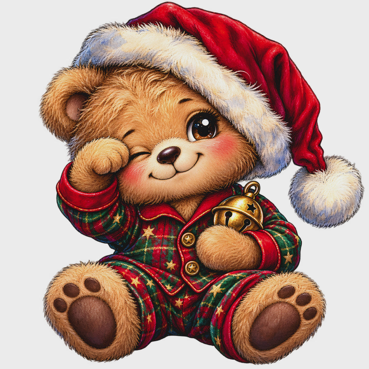 Christmas Teddy Bear Clipart PNG, 25 Cute Watercolor Bear Graphics, Santa Hat Pajama Bears with Gifts for Cards & Sublimation